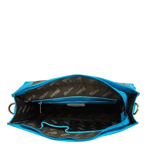 Hand-Painted Women Blue Business Shoulder Bag –Leather Top Handle Crossbody Bag - Picture 6 of 9